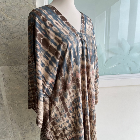 0022/ Bluish Brown Tie dye Short Kaftan - Picture 3 of 6